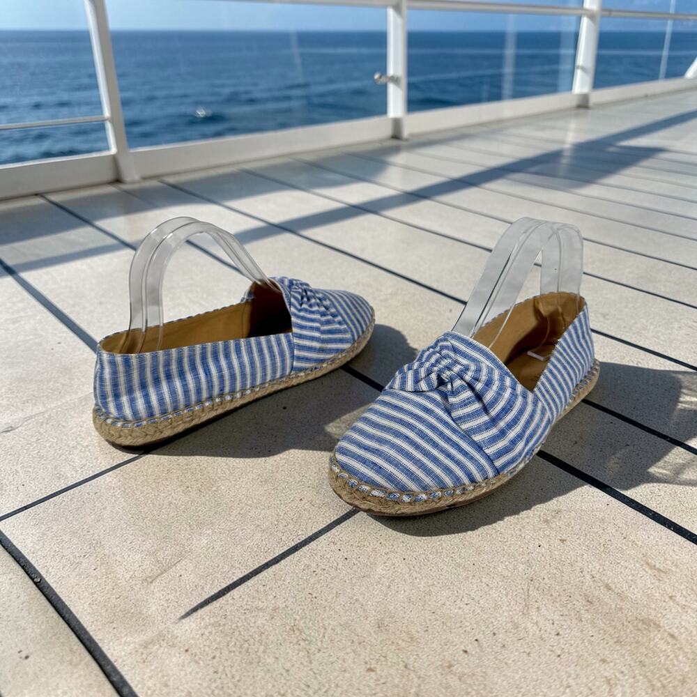 Talbots Women's 8.5M Izzy Blue & White Knotted Linen Espadrille Pull On Flats